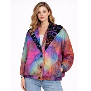 1980s–90s Jordan Silk Quilted Jacket Abstract Artwear Lace USA Large